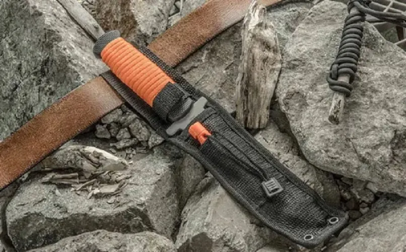 11" Boot Fixed Spear Blade Full Tang w/Whistle and Orange Paracord Wrapped Handle