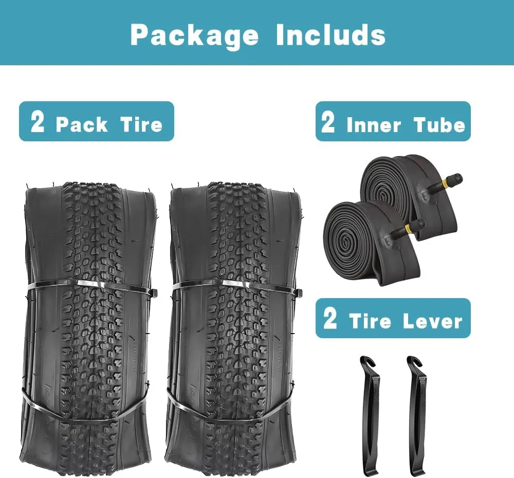 2 Pack Bike Tires 14"/16"/18"/20"/26"x2.125" with or Without Inner Tubes 14/16/18/20x1.75/1.95/2.125 AV 32mm Schrader Valves for Mountain Urban Trail Road Park