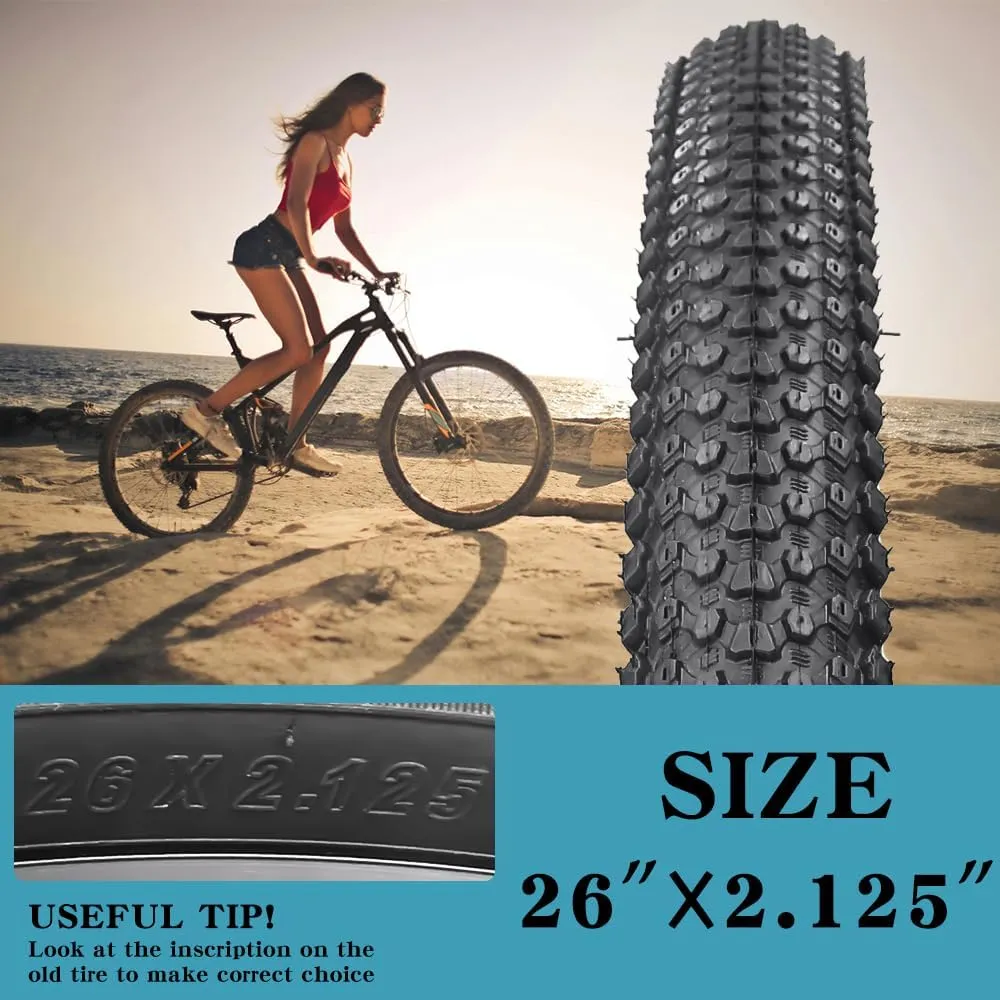 2 Pack Bike Tires 14"/16"/18"/20"/26"x2.125" with or Without Inner Tubes 14/16/18/20x1.75/1.95/2.125 AV 32mm Schrader Valves for Mountain Urban Trail Road Park