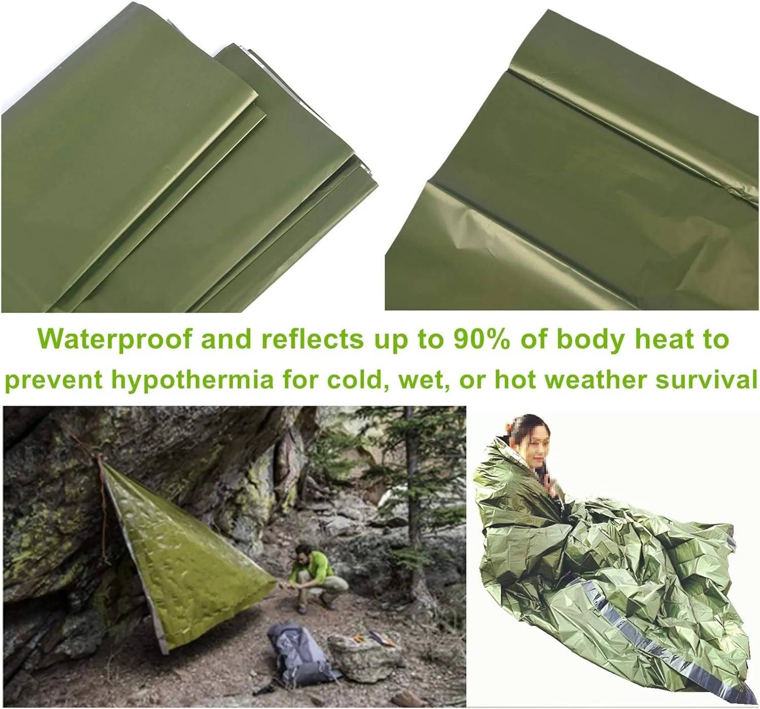 2-Person Emergency Sleeping Bag, Ultra Lightweight Waterproof Thermal Bivy Sack Cover, XL Emergency Shelter Survival Kit for Hiking Outdoor Camping 