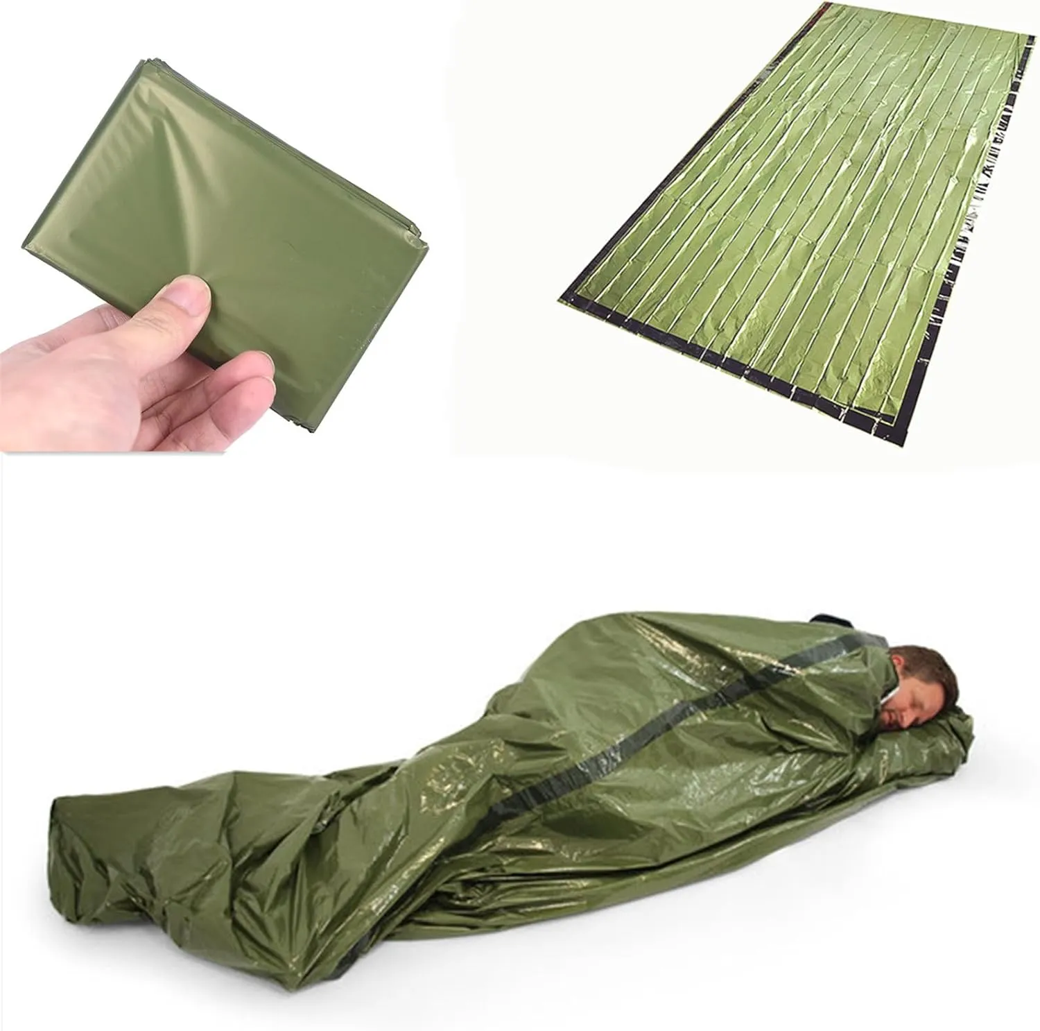 2-Person Emergency Sleeping Bag, Ultra Lightweight Waterproof Thermal Bivy Sack Cover, XL Emergency Shelter Survival Kit for Hiking Outdoor Camping 