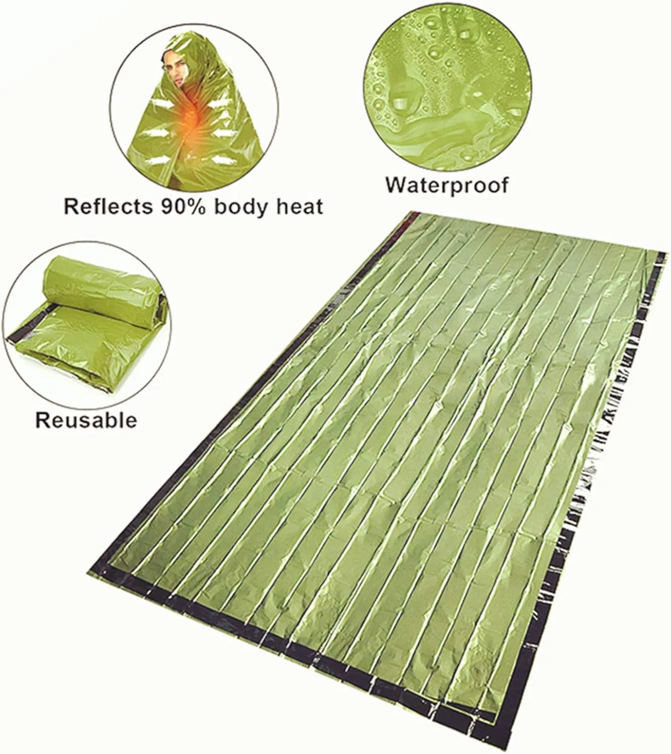 2-Person Emergency Sleeping Bag, Ultra Lightweight Waterproof Thermal Bivy Sack Cover, XL Emergency Shelter Survival Kit for Hiking Outdoor Camping 