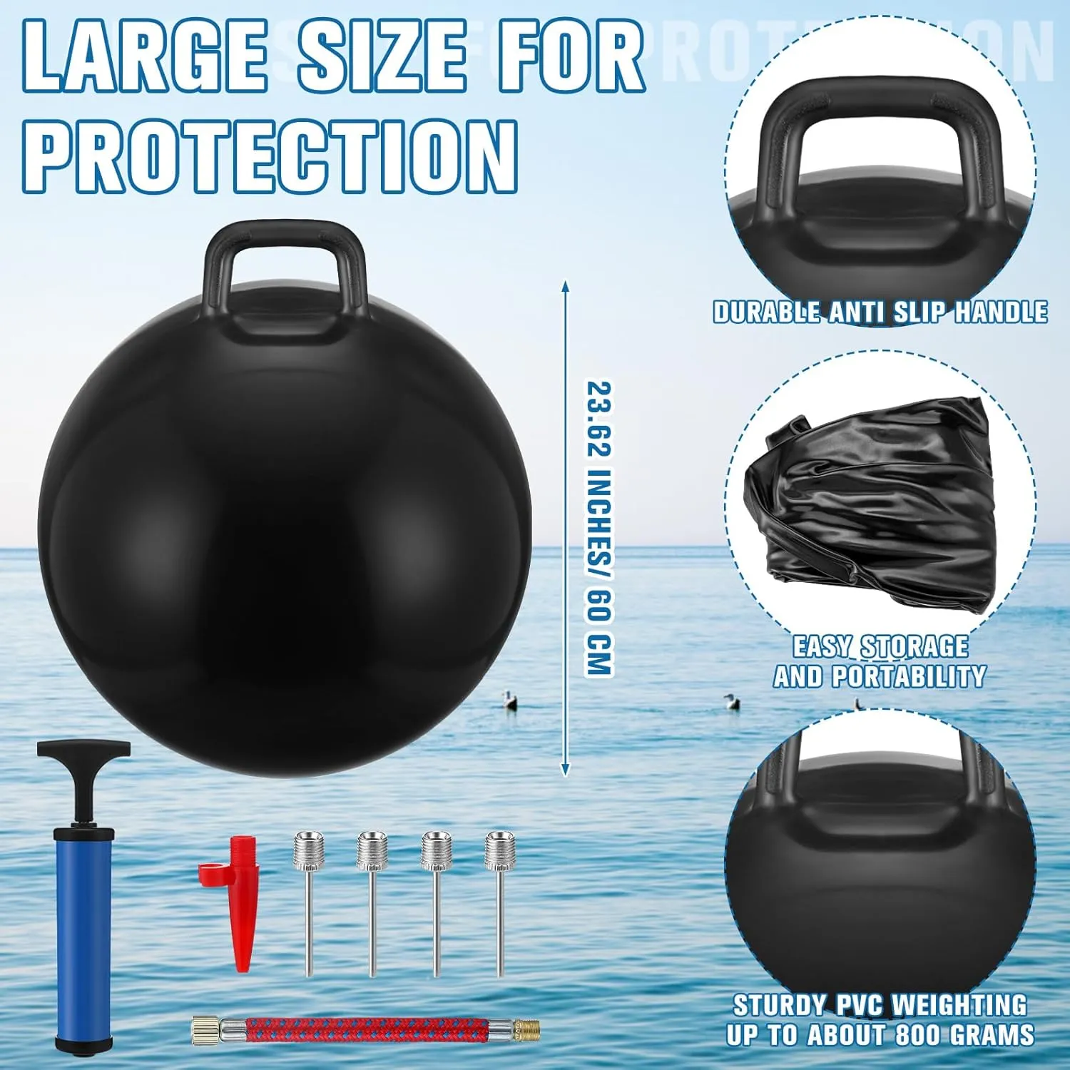 24'' Inflatable Boat Bumper for Docking Big Bumper Inflatable Round Ball Large Boat Buoys Bumpers for Marine Fishing Pontoon Yachts Tie up Raft