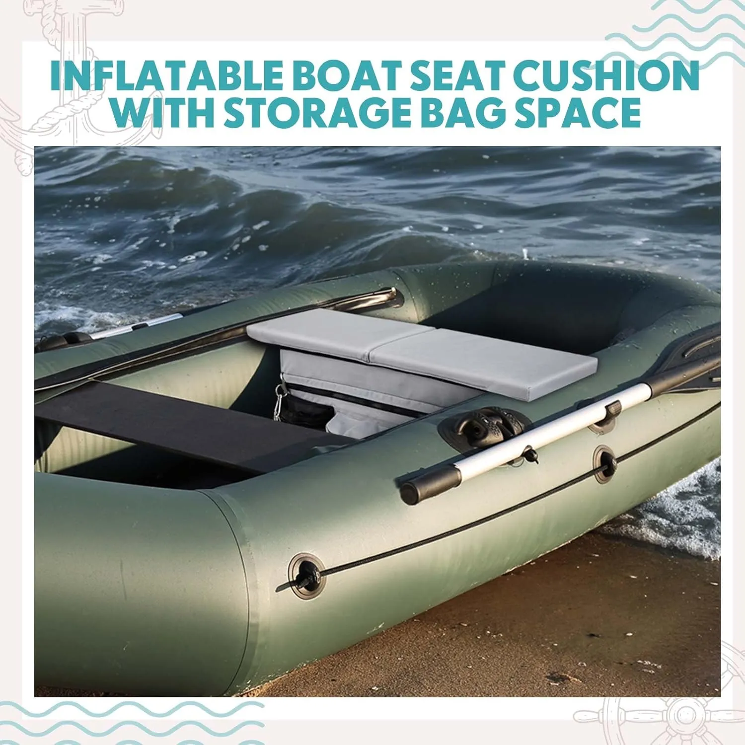 35 x 14 Inch Dinghy Inflatable Boat Seat Cushion and Underseat Storage Bag with Pockets Grey Thick Sponge Seat Water Resistant Outdoor Bench Cushion (Grey)