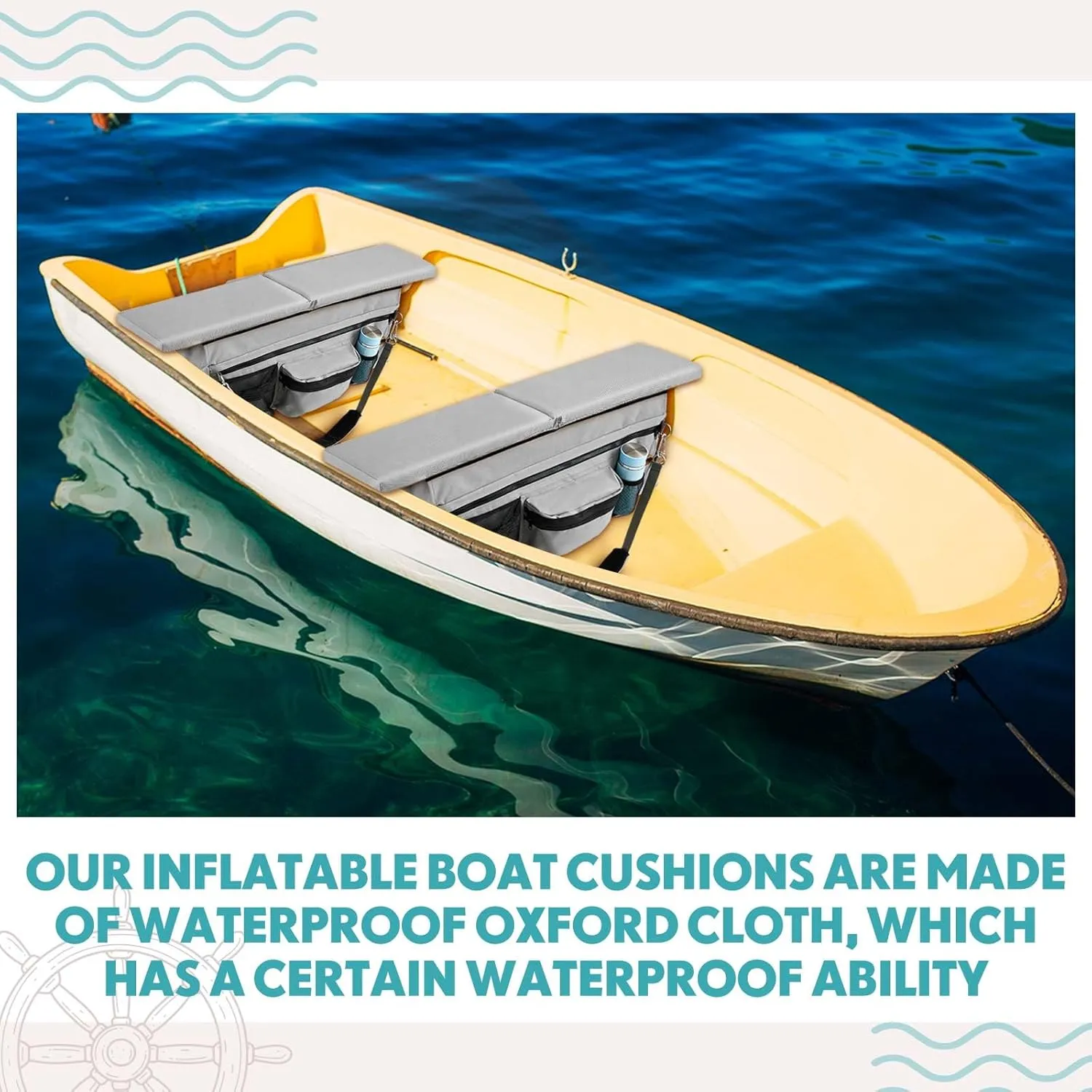 35 x 14 Inch Dinghy Inflatable Boat Seat Cushion and Underseat Storage Bag with Pockets Grey Thick Sponge Seat Water Resistant Outdoor Bench Cushion (Grey)