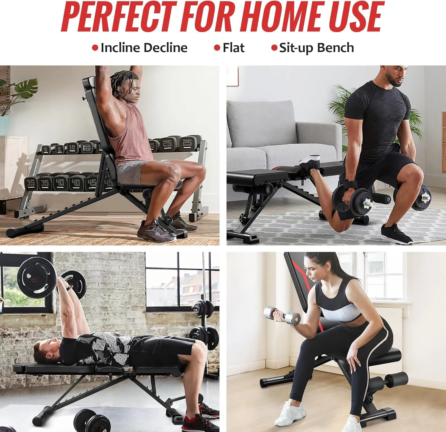 Adjustable Weight Bench for Home Gym with Headrest for Exercises