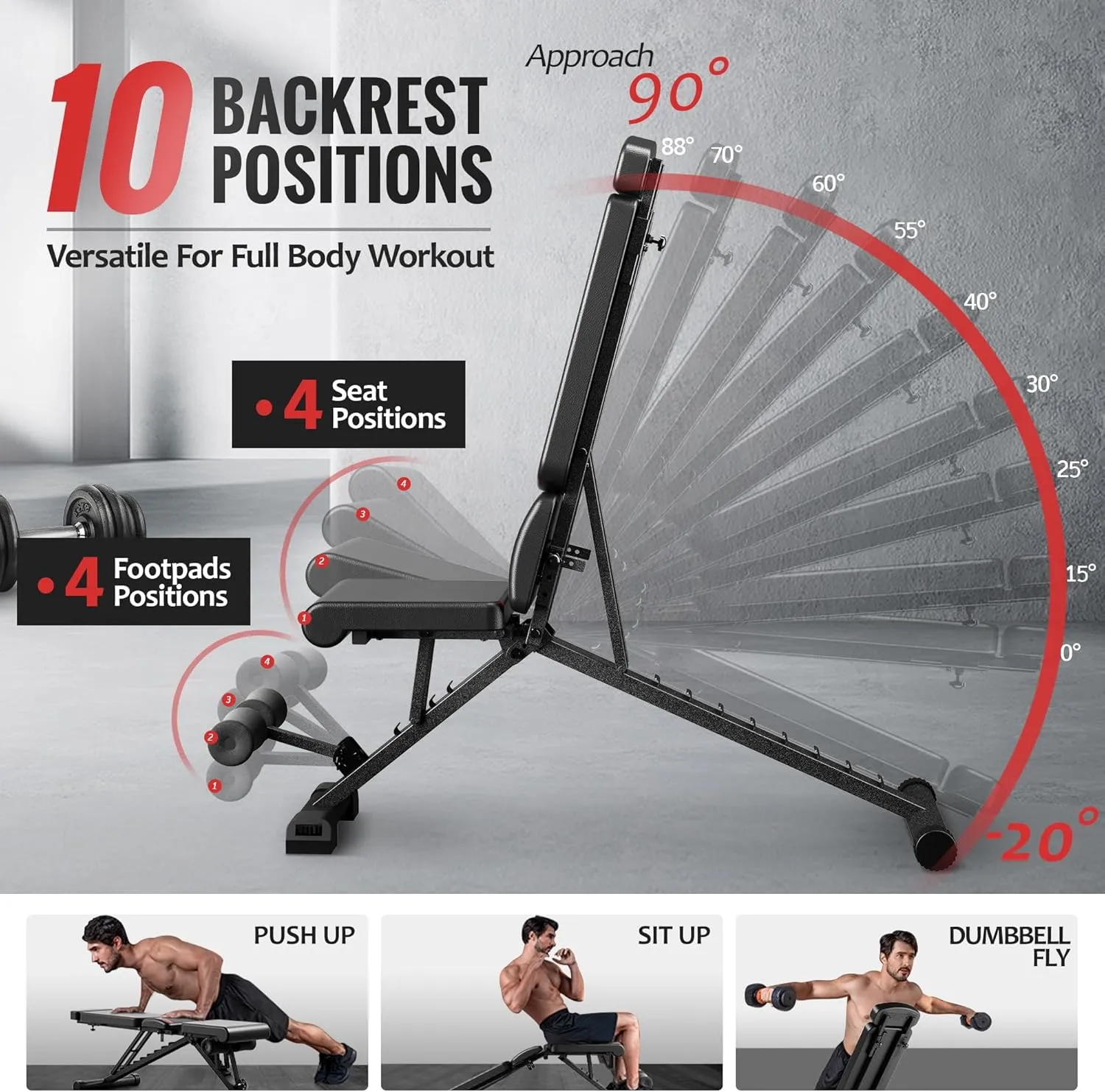 Adjustable Weight Bench for Home Gym with Headrest for Exercises