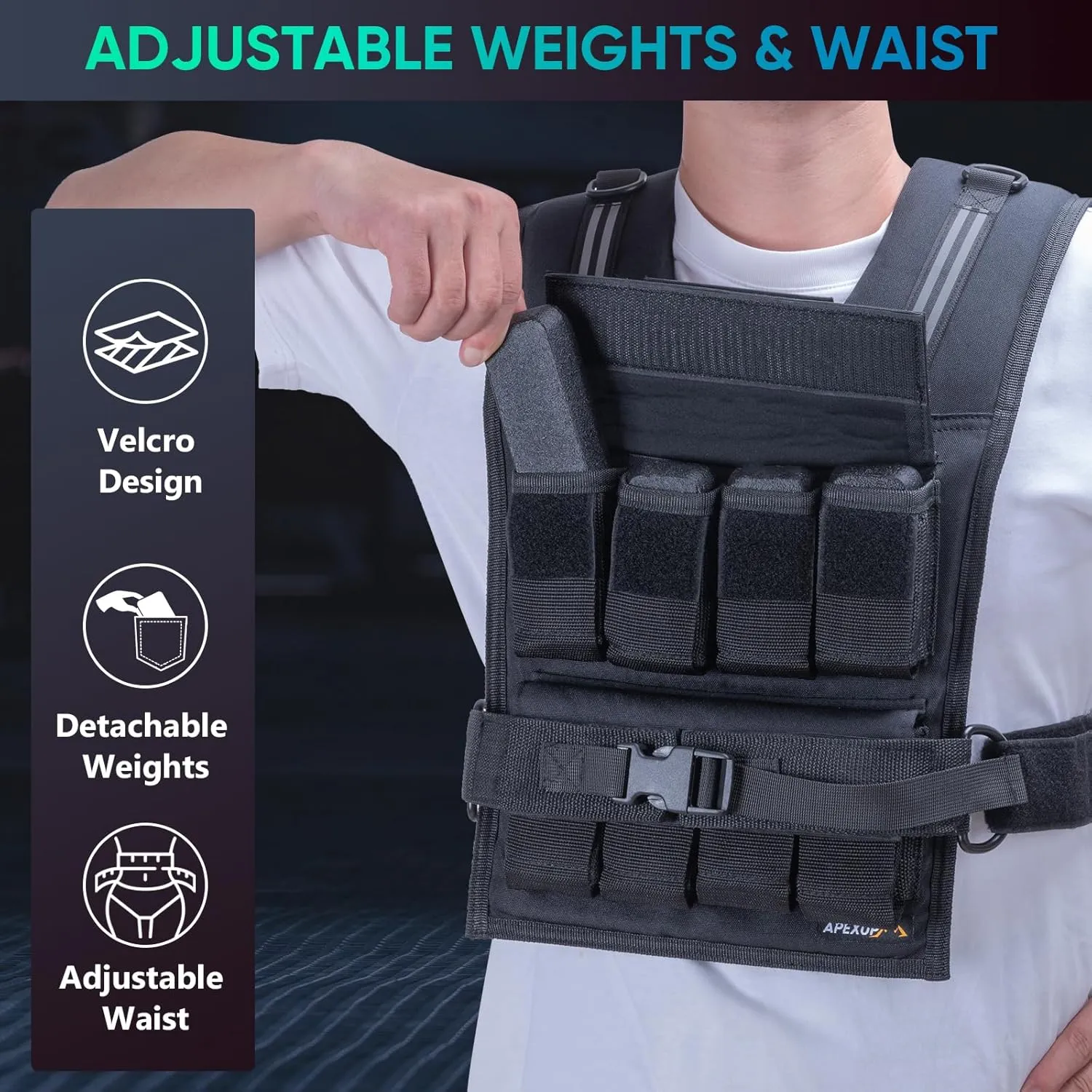 APEXUP Adjustable Weighted Vest Men 20lbs/30lbs/40lbs Weights with Reflective Stripe, Weight Vest Woman Workout Vest for Strength Training Running Walking