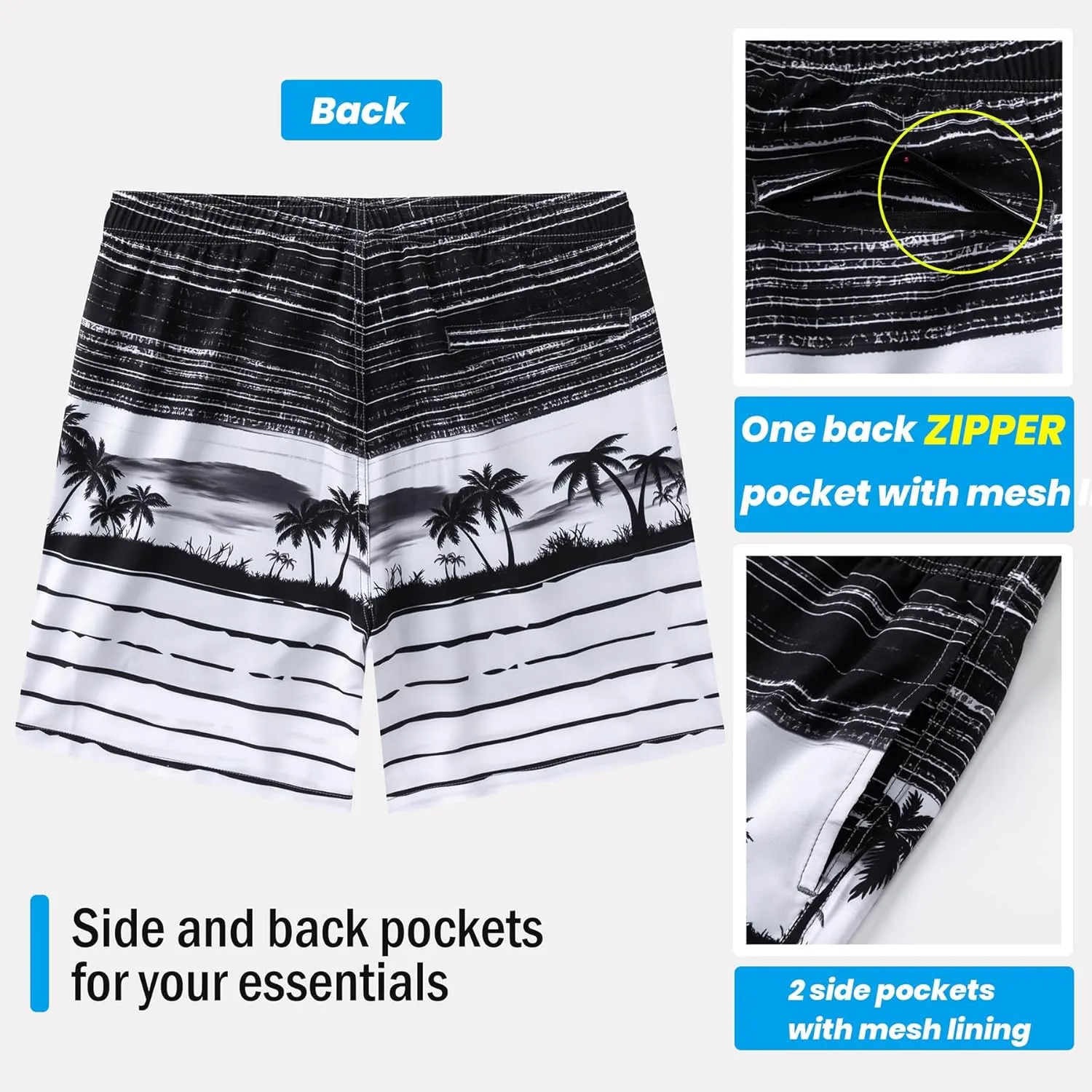 Aueyan Mens Swim Trunks with Compression Liner 7 inch Quick Dry Beach Board Shorts