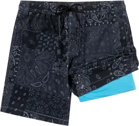 Aueyan Mens Swim Trunks with Compression Liner 7 inch Quick Dry Beach Board Shorts