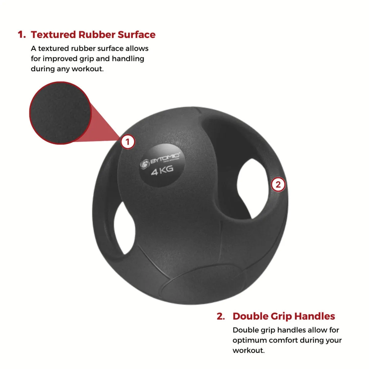 Bytomic Double Grip Medicine Ball 4kg Black