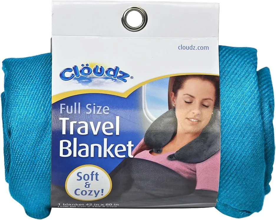 Cloudz Cozy Compact Airplane Travel Blanket for Your Flight, Car, Camping, Home or Comforting Warmth Anywhere! - Sky Blue