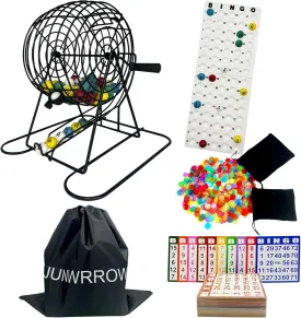 Jumbo Bingo Game Set with 11" Wheel Cage,1000 Colorful Chips with a Bag,100 Mixed Cards,75 Calling Balls & Plactic Master Board,Bingo Storage Bag -Ideal for Large Group
