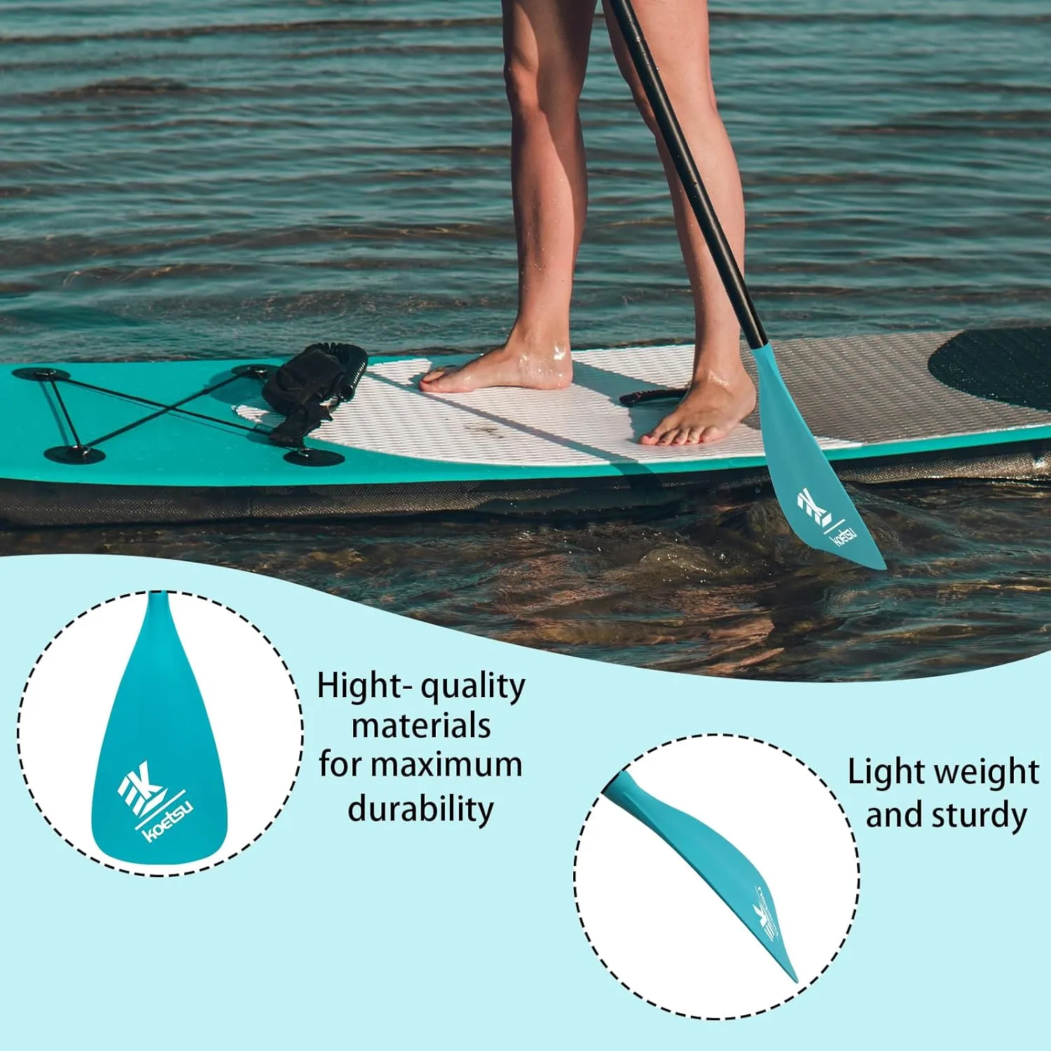 koetsu Adjustable 34-Piece SUP Paddle, Aluminum Lightweight 2-in-1 SUP & Canoe Paddle, Floating Dual-End Paddle with Ergonomic Grip for Kayaking, Paddle Boarding & Fishing