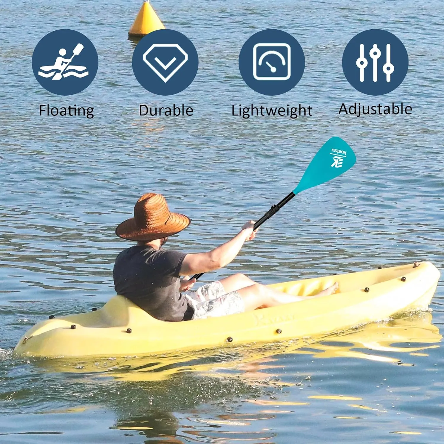 koetsu Adjustable 34-Piece SUP Paddle, Aluminum Lightweight 2-in-1 SUP & Canoe Paddle, Floating Dual-End Paddle with Ergonomic Grip for Kayaking, Paddle Boarding & Fishing