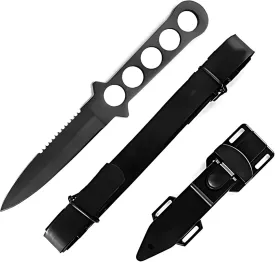MASTER USA Diving Knife, 9-Inch Overall, 4.25-Inch Mirror Polish Blade, Stainless Steel Handle Leg Strap (Black)
