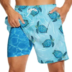 Mens Swim Trunks with Compression Liner 2 in 1 Quick-Dry Swim Shorts Men Board Shorts Swimwear for Swimming Beach