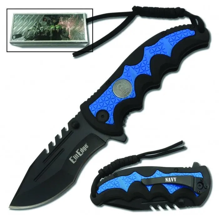 Navy Folding Knife Assisted Open w/Belt Clip & Paracord