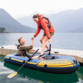 (NET) Intex 68367 Challenger 2 Inflatable Boat Set For Two People with Oars   Inflator