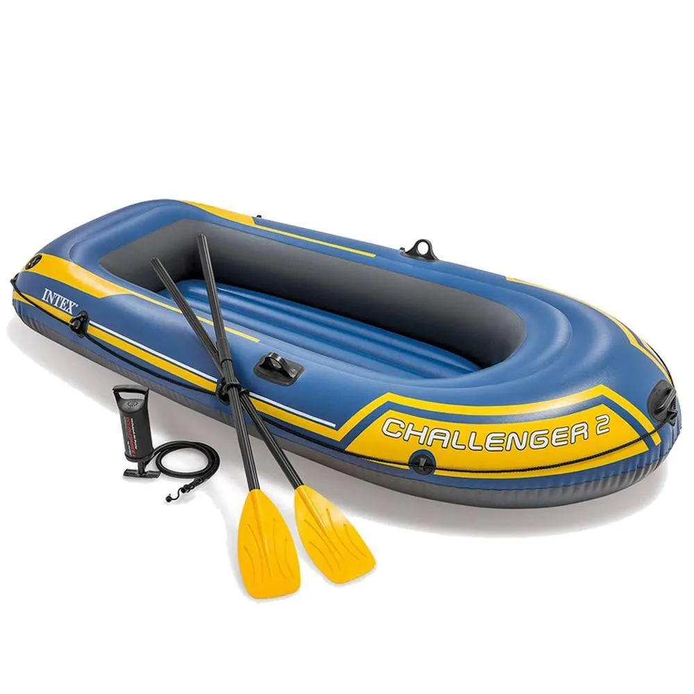 (NET) Intex 68367 Challenger 2 Inflatable Boat Set For Two People with Oars   Inflator