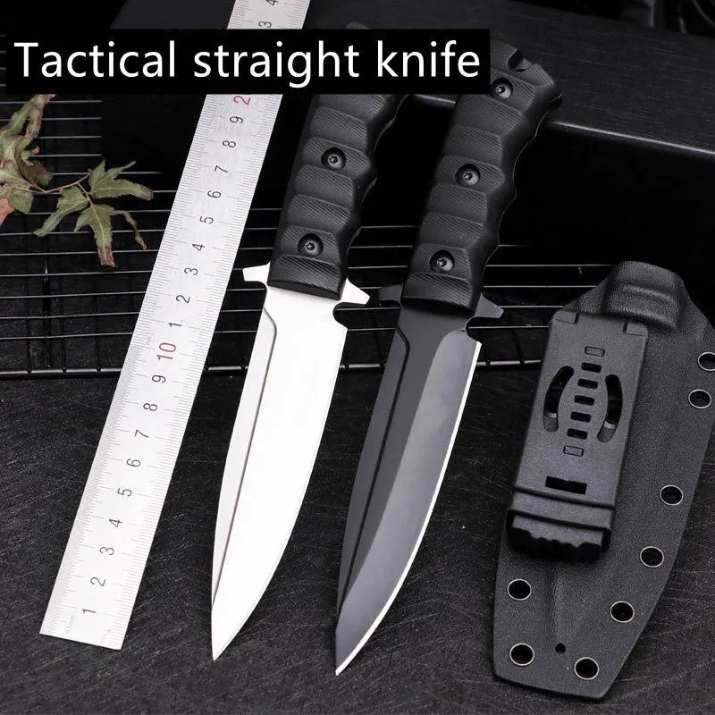 Outdoor Tactical Fixed Blade D2 Tool High Hardness Military Straight Knife Survival Portable Rescue Multifunctional and K Sheath