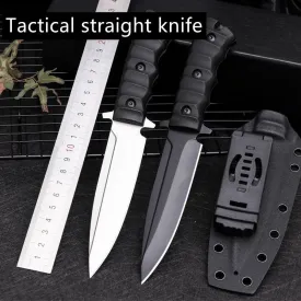 Outdoor Tactical Fixed Blade D2 Tool High Hardness Military Straight Knife Survival Portable Rescue Multifunctional and K Sheath