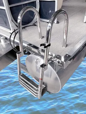 Pontoon Boat Ladders 4 Step Folding, Stainless Steel Heavy Duty Swim Step Ladder with Wide Pedal, Top Mount Inboard Boarding Ladder, Load 150kg