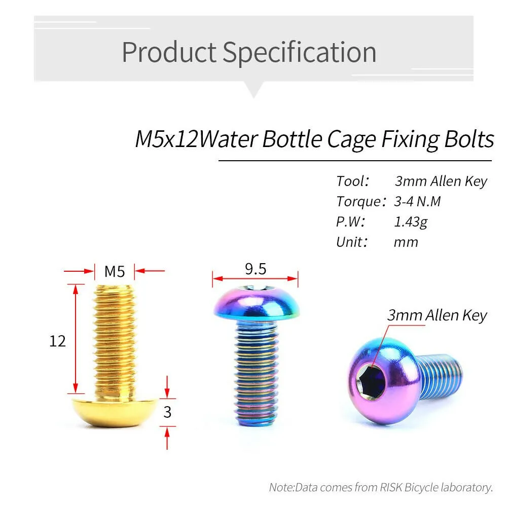 RISK 2pcs/box Road MTB Titanium Alloy Bike Bicycle M5x12 Water Bottle Cage Fixing Bolts Air Pump Holder Bracket Fixed Screw