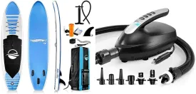 SereneLife Inflatable Stand Up Paddle Board (6 Inches Thick) & Serene Life Digital Electric Air Pump Compressor - 110W 12 Volt Quick Air Inflator w/LCD, 0-16 Adjustable PSI