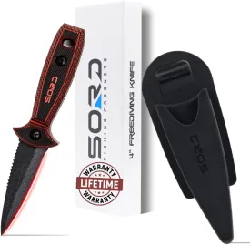 SORD Dive Knife - 4 Diving Knife for Spearfishing, Scuba Diving, and Free Diving with Sheath - Full Tang Knife | G10 Handle | Corrosion Resistant, Black & Red