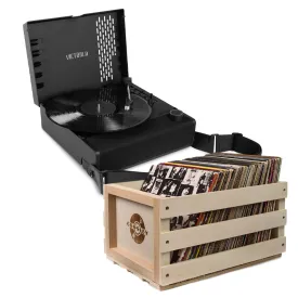 Victrola Revolution Go Turntable - Black   Bundled Record Storage Crate