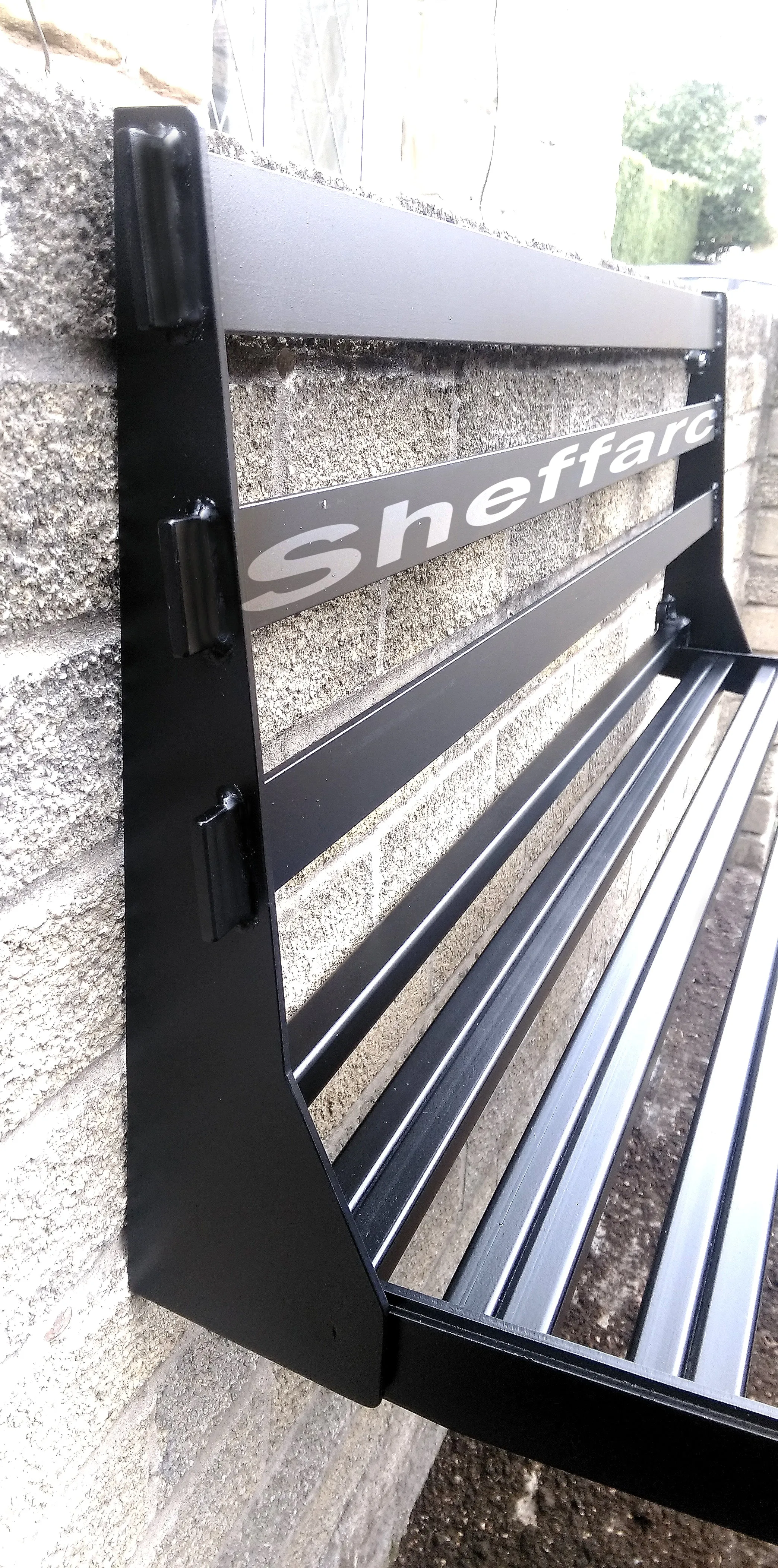 Wall Mounted seating,  Foldaway / Fold up Metal Garden Seat / Bench / Chair, space saving