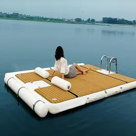 Water Inflatable Bed, Fishing Floating Platform, Inflatable Floating Raft, Yacht Floating Platform, Water Rest Table with Stainless Steel Ladder,1.5 * 2.5m/4.9 * 8.2ft